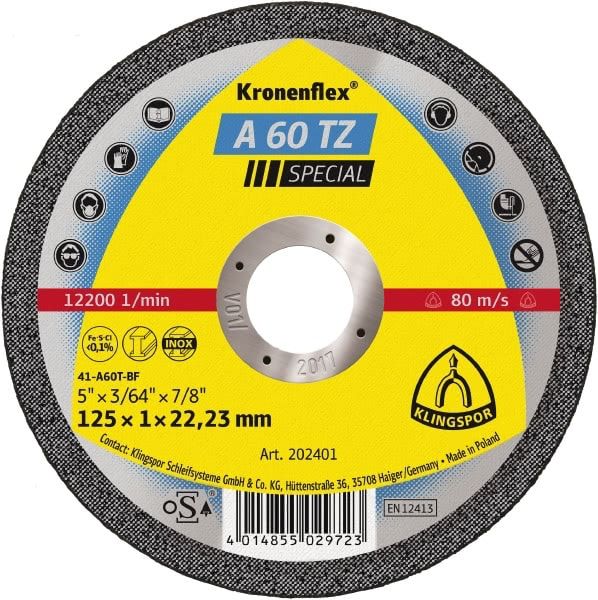 A60TZ CUT OFF WHEEL 125MM (5")X1MM 202401 EACH OR BUCKET OF 100